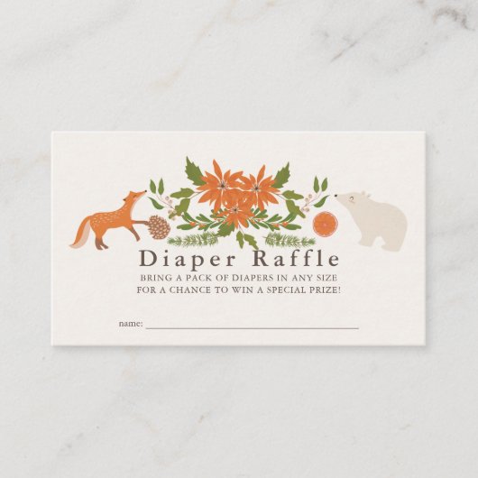 Winter Foliage Baby shower Luier Raffle Ticket Informatiekaartje (Voorkant)