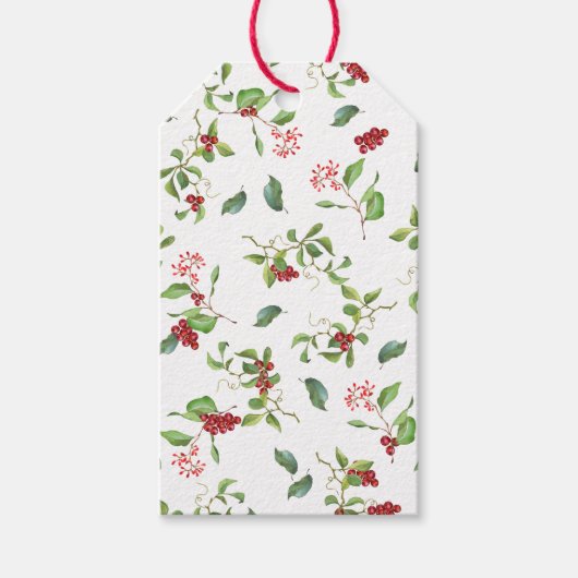 Winter Foliage en Berries Holiday Cadeaulabel (Voorkant)