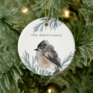 Winter Foliage met Cozy Bird en Name Kerstmis Keramisch Ornament