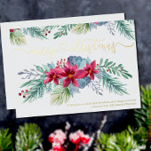 Winter Foliage Poinsettia Waterverf Garland Gold Folie Feestdagenkaart