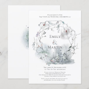 Winter Foliage Waterverf Berries Virtual Wedding Kaart