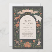 Winter Foliage Woodland Animals Navy Baby shower Kaart (Voorkant)