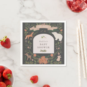 Winter Foliage Woodland Animals Navy Baby shower Servet