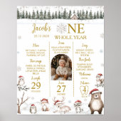 Winter Forest Animals 1st Birthday Milestone Foto Poster (Voorkant)