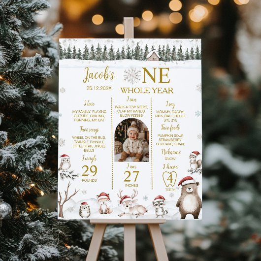 Winter Forest Animals 1st Birthday Milestone Foto Poster