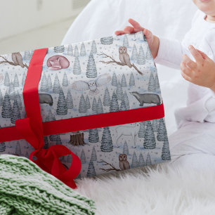 Winter Forest Animals Natuur kerstpatroon Cadeaupapier