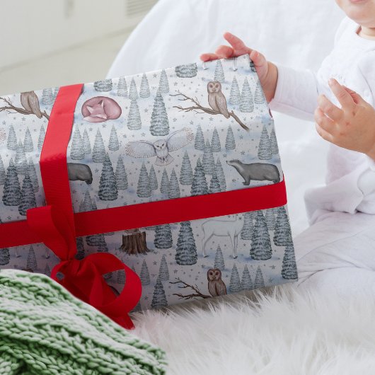 Winter Forest Animals Natuur kerstpatroon Cadeaupapier