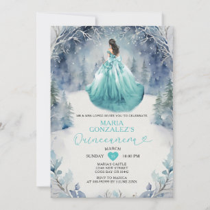 Winter Forest Aqua Blauwe Prinses Jurk Quinceañera Kaart