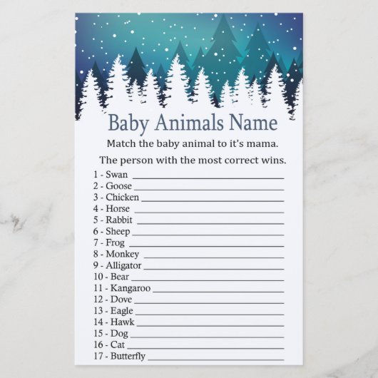 Winter Forest Baby Animals Name baby shower (Voorkant)