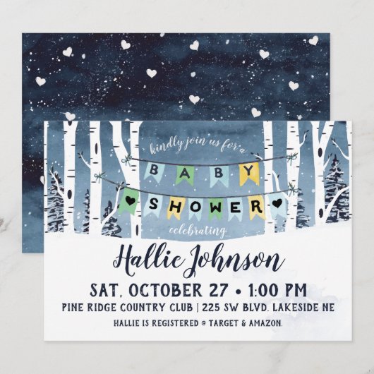 Winter Forest Baby shower Invitation Kaart (Voorkant / Achterkant)