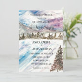 Winter Forest Bergen Pijnbomen Blauw Bruiloft Kaart (Staand voorkant)