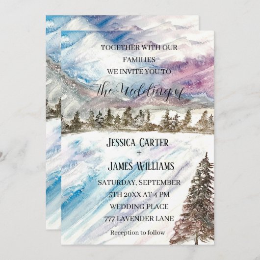Winter Forest Bergen Pijnbomen Blauw Bruiloft Kaart (Voorkant / Achterkant)