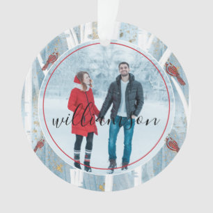 Winter Forest Birch Trees & Red Cardinale foto Ornament