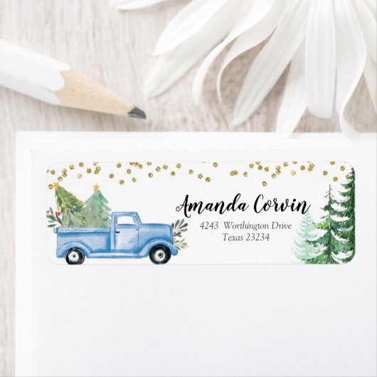 Winter Forest Blue Truck Etiket (Insitu)