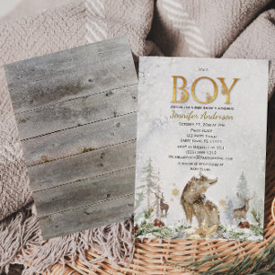 Winter Forest Boy Country Wolf Deer Baby shower Kaart