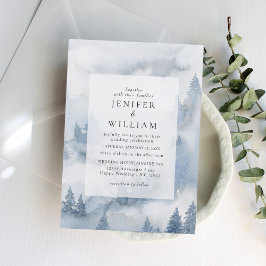 Winter Forest Dusty Blue Waterverf Wedding Kaart