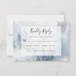 Winter Forest Dusty Blue Waterverf Wedding   RSVP Kaartje