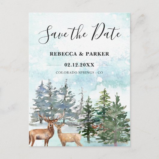 Winter Forest en deers Save the Date briefkaart (Voorkant)