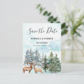 Winter Forest en deers Save the Date briefkaart (Staand voorkant)