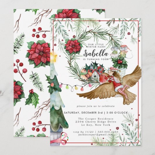 Winter Forest Fairy Birthday Invitation Kaart (Voorkant / Achterkant)