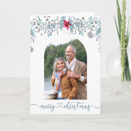Winter Forest Foliage Arch Photo Elegant Script Feestdagen Kaart (Voorkant)