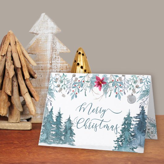 Winter Forest Foliage Elegant Script Feestdagen Kaart
