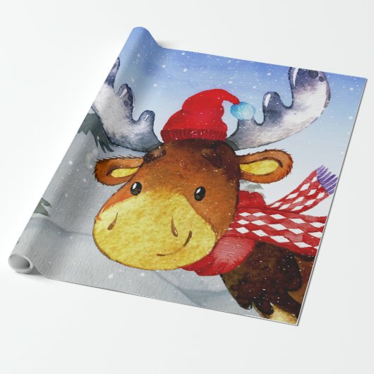 Winter Forest Friends Deer Illustration Cadeaupapier (Uitgerold)