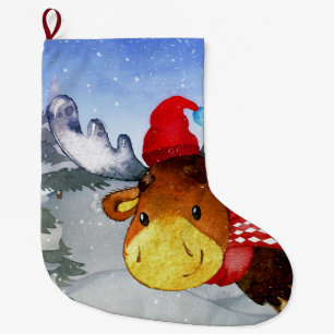 Winter Forest Friends Deer Illustration Grote Kerstsok