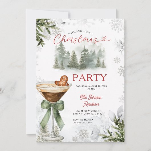 Winter Forest Martini Christmas Party Invite Kaart (Voorkant)