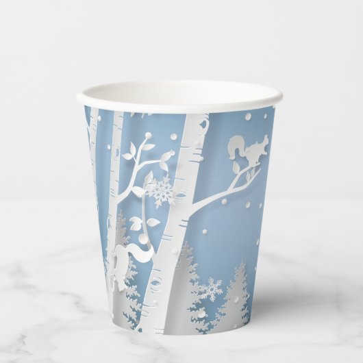Winter Forest met Squirrels Papercut Coffee Mok Papieren Bekers (Voorkant)