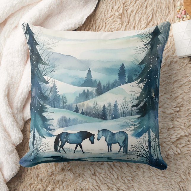 Winter Forest Paarden Ruitersport Monogram Kussen (Deken)