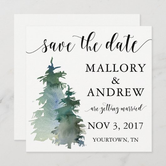 Winter Forest Pine Tree Save the Date (Voorkant / Achterkant)