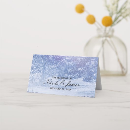 Winter Forest Pine Trees Lights Snowflakes Wedding (Voorkant)