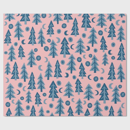 Winter Forest Pine Trees Moon Stars Gift Cadeaupapier (Vlak)