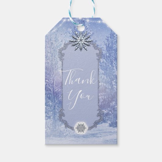 Winter Forest Pine Trees Snowflakes Elegant Favor Cadeaulabel (Voorkant)
