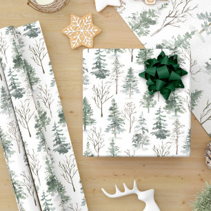 Winter Forest Pine Trees Waterverf Kerst Cadeaupapier