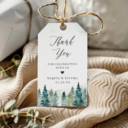 Winter Forest Pine Trees Wedding Favor Dank je Cadeaulabel