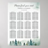 Winter Forest Pine Trees Wedding Seding Chart Poster (Voorkant)