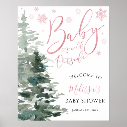 Winter Forest Pink Het is koud buiten Baby shower Poster (Voorkant)