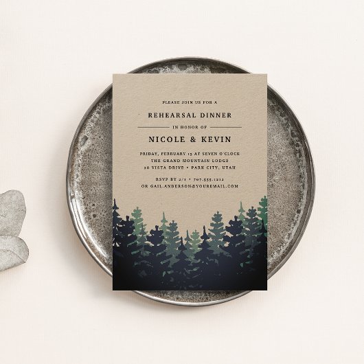 Winter Forest Rehearsal Dinner Invitation Kaart