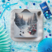 Winter Forest Scene in een envelop Papieren Bordje (Feest)
