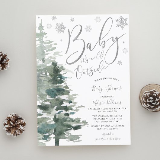 Winter Forest Silver Het is koud buiten Baby showe Kaart