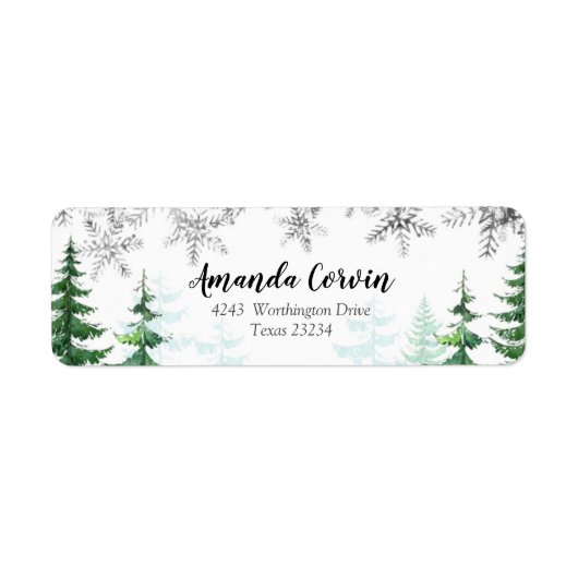 Winter Forest Silver Snowflake Address Label (Voorkant)