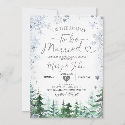 Winter Forest Silver Snowflake Weddenschap Kerstmi Kaart (Voorkant)