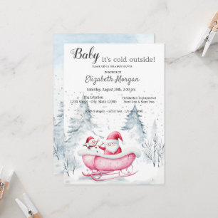 Winter Forest Sleight Santa Claus Baby shower Kaart