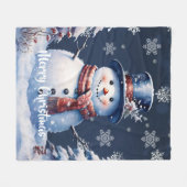 Winter Forest Snowman Kerstmis | Blauw Fleece Deken (Voorkant (Horizontaal))