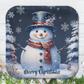 Winter Forest Snowman Kerstmis | Blauw Papieren Bordje