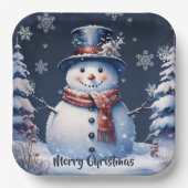 Winter Forest Snowman Kerstmis | Blauw Papieren Bordje (Voorkant)