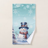 Winter Forest Snowman Kerstmis | Blauwgroen Bad Handdoek (Handdoek)