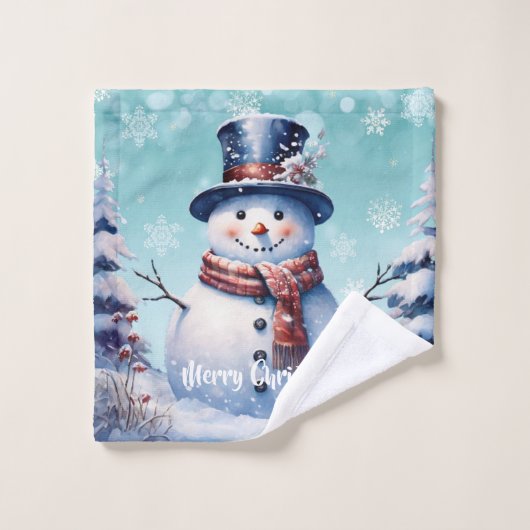 Winter Forest Snowman Kerstmis | Blauwgroen Bad Handdoek (Wasdoekje)